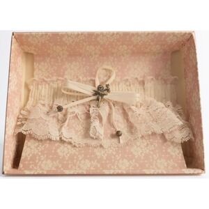 Vintage Gold Cupid White Wedding Bridal Lace Garter- New In Box